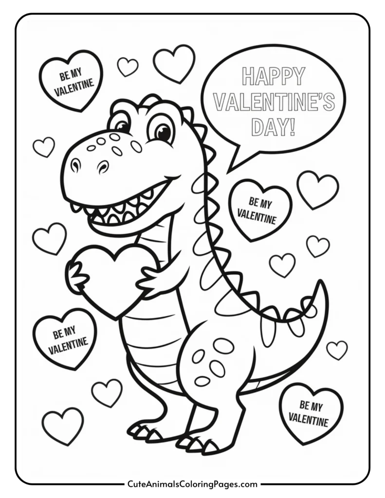 dinosaur valentine coloring page (22 free printables) - cute